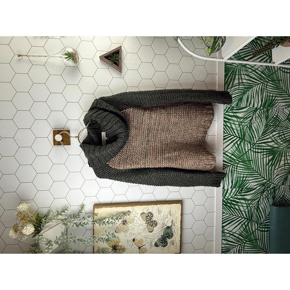 John + Jenn by Evereve Green & Brown Chunky Turtleneck Sweater - Size - Small